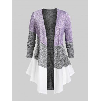 

Plus Size Colorblock Open Front Asymmetric Cardigan, Multicolor