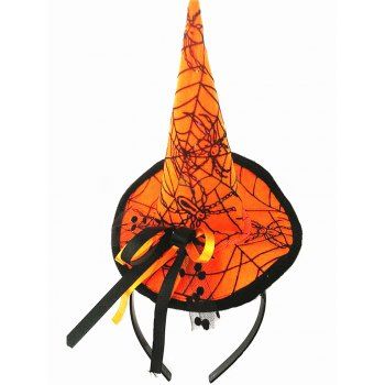 

Halloween Hairband Witch Hat Bowknot Spider Web Mesh Cosplay Party Hairband, Dark orange