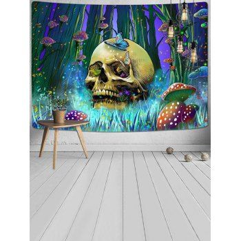 

Halloween Skull Mushroom Butterfly Print Hanging Wall Tapestry, Multicolor