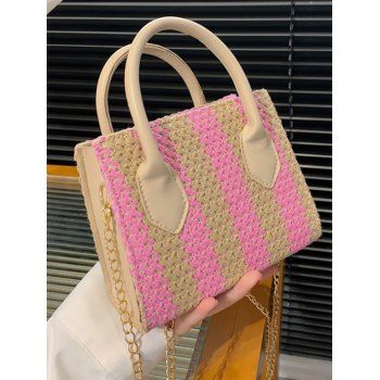 

Colorblock Zipper Handbag Chain Crossbody Bag, Hot pink