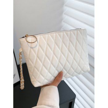 

Solid Color Topstitching Rhombus Zipper Rectangle PU Wristlets, White