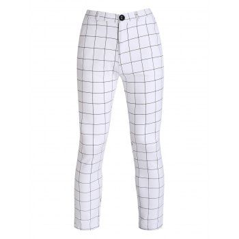 

Plaid Print Pants Long Pants Pockets Zipper Fly Casual Pants, White