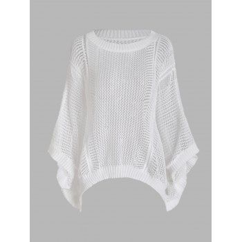 

See Thru Crochet Pullover Sweater Batwing Sleeve Sweater Loose Crew Neck Sweater, White