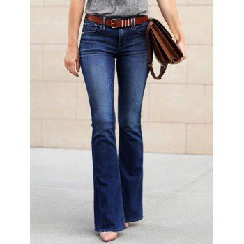 

Flare Jeans Dark Wash Jeans Zipper Fly Pockets Casual Denim Pants, Deep blue