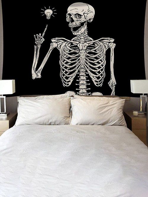 Tapisserie Murale Décoration D'Art D'Halloween à Imprimé Squelette - multicolor 