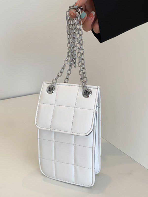 Solid Color Rhombus Topstitching Rectangle Magentic Closure PU Crossbody Bag - WHITE 