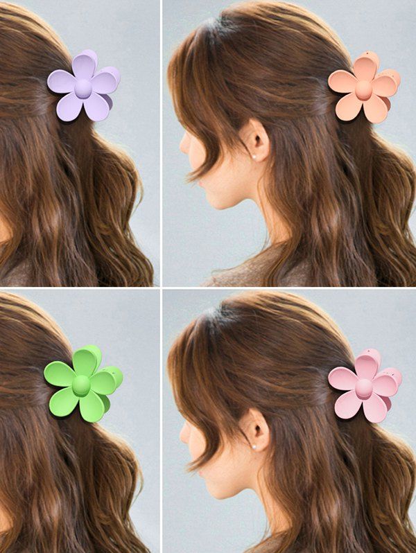4 Pièces Griffes de Cheveux Fleur Acrylique Douceur - multicolor A 