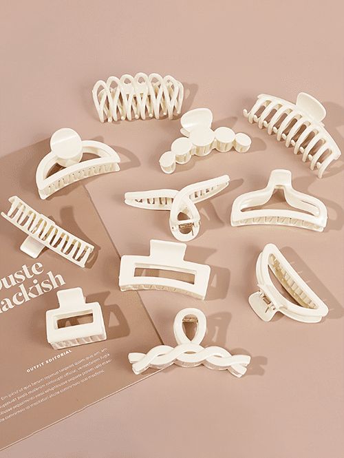 11 Pcs Fresh Style Solid Color Hair Claws - WHITE 