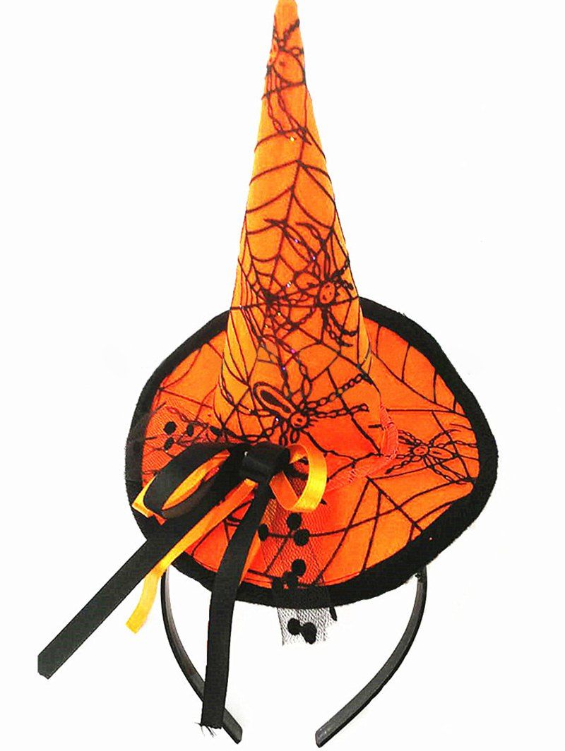 Halloween Hairband Witch Hat Bowknot Spider Web Mesh Cosplay Party Hairband - DARK ORANGE 