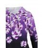 Ombre Flower Print Hoodie Drawstring Kangaroo Pocket Long Sleeve Pullover Hoodie - PURPLE 3XL