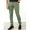 Pantalon Décontracté Long Zippé Boutonné en Couleur Unie - Vert XL