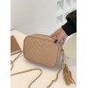 V Quilted Tassel Solid Color Zipper Chain Crossbody Bag - WOOD 