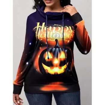 

Happy Halloween Pumpkin Print Graphic Sweatshirt Drawstring Turtleneck Long Sleeve Sweatshirt, Multicolor a