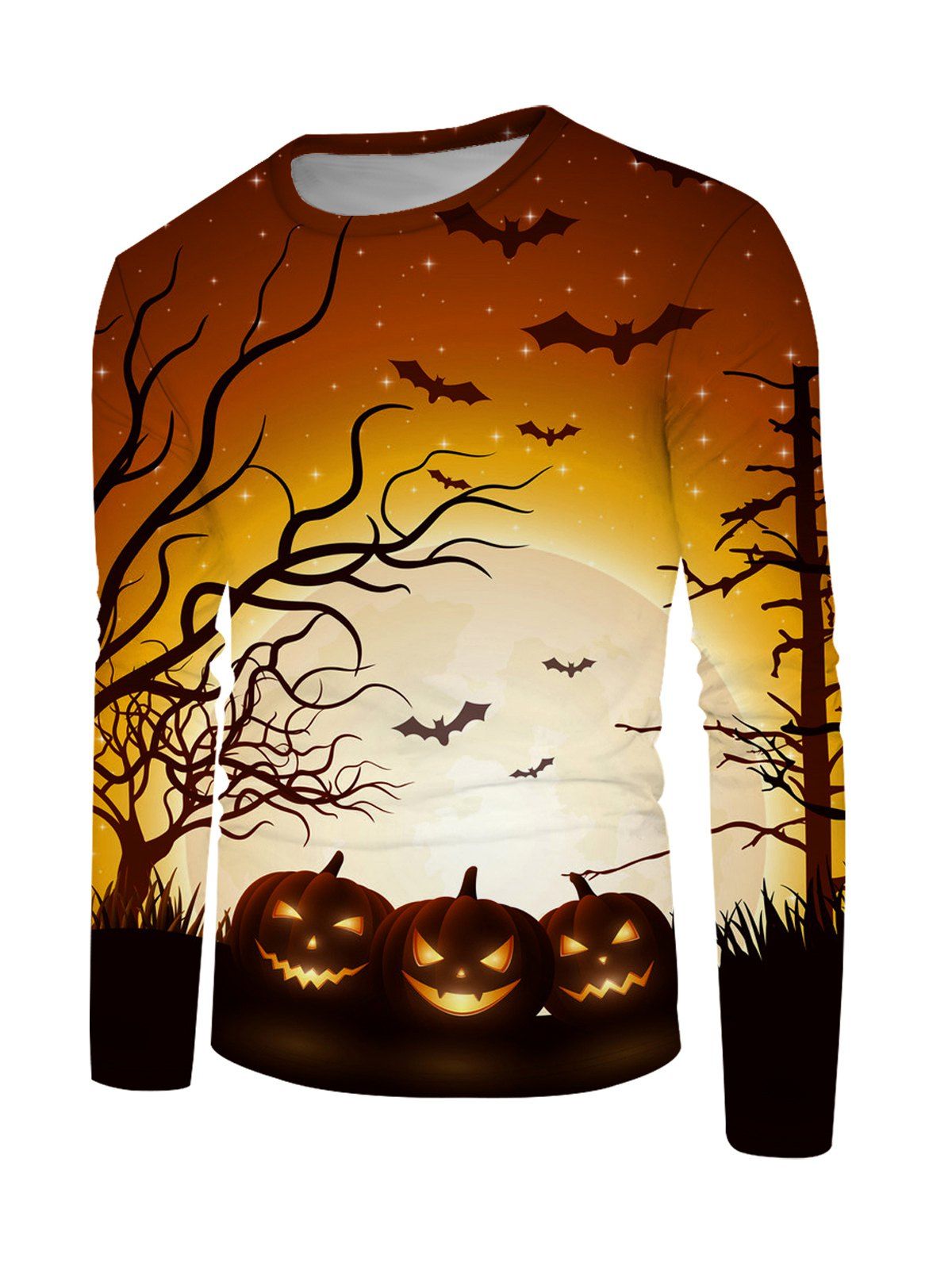 T-shirt D'Halloween Décontracté à Imprimé Chauve-souris Citrouille à Manches Longues - multicolor M