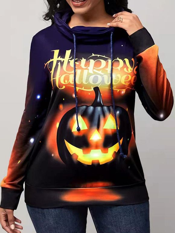 Sweat-shirt D'Halloween à Imprimé Graphique Citrouille à Manches Longues à Col Roulé - multicolor A XL