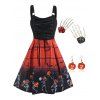 Skeleton Pumpkin Plaid Print Lace Up Dress And Earrings Hair Clips Halloween Outfit - multicolor S