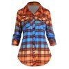 Ombre Plaid Print Pocket Patches Curved Hem Shirt And Faux Demin Spliced 3D Print Leggings Casual Outfit - multicolor S