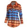 Ombre Plaid Print Pocket Patches Curved Hem Shirt And Faux Demin Spliced 3D Print Leggings Casual Outfit - multicolor S