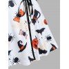Mini Robe D'Halloween Citrouille et Chauve-souris Ligne A à Bretelle Large à Lacets à Taille Haute - Blanc M