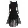Gothic Dress Cold Shoulder Asymmetric Dress See Thru Mesh Long Sleeve Handkerchief Dress - BLACK S