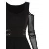 Gothic Dress Cold Shoulder Asymmetric Dress See Thru Mesh Long Sleeve Handkerchief Dress - BLACK M