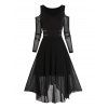 Gothic Dress Cold Shoulder Asymmetric Dress See Thru Mesh Long Sleeve Handkerchief Dress - BLACK XXL