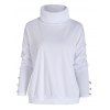 Pull Texturé Décoré de Bouton en Couleur Unie Manches Longues à Col Roulé - Blanc M