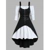 Ensemble mini-robe trapèze à volants et épaules dénudées, haut long à bretelles réglables et œillets à fermeture éclair et colorblock - Noir L
