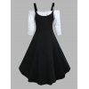 Ensemble mini-robe trapèze à volants et épaules dénudées, haut long à bretelles réglables et œillets à fermeture éclair et colorblock - Noir L