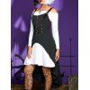 Ensemble mini-robe trapèze à volants et épaules dénudées, haut long à bretelles réglables et œillets à fermeture éclair et colorblock - Noir L