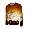 T-shirt D'Halloween Décontracté à Imprimé Chauve-souris Citrouille à Manches Longues - multicolor M