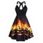 Plus Size Halloween Pumpkin Bat Black Cat Print Mini Dress Surplice Plunge Butterfly Lace O Ring Straps A Line Dress - ORANGE 5X