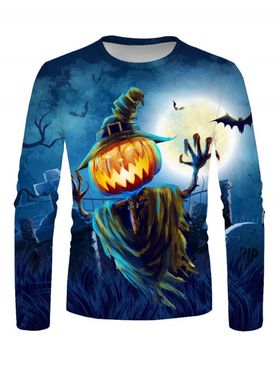 T-Shirt D'Halloween à Imprimé Citrouille Chauve-souris à Manches Longues