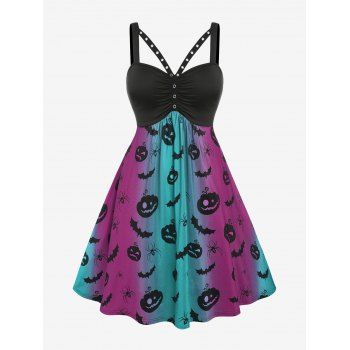 

Plus Size Grommet Pumpkin Bat Print Dress, Purple