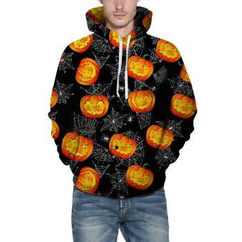 

Halloween Hoodie Allover Spider Web Pumpkin Print Kangaroo Pocket Drawstring Hoodie, Multicolor