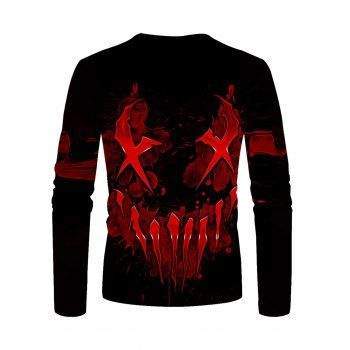 Halloween T Shirt Devil Smiling Face Flame Print Long Sleeve Casual Tee