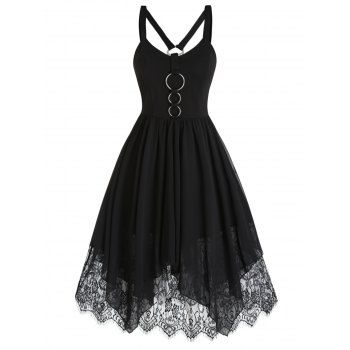 Floral Lace Chiffon Dress O Rings Asymmetric Gothic Dress Backless High Waist Dress, DRESSLILY  - buy with discount