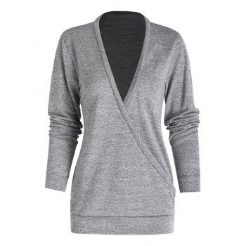 

Heather Knitwear Surplice Plunging Neck Long Sleeve Knit Top, Light gray