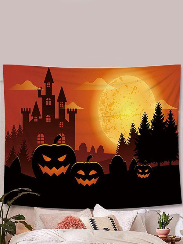 Halloween Night Pumpkin Hanging Wall Home Decor Tapestry - multicolor 