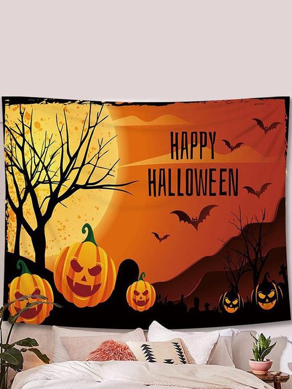 Tapisserie Murale Pendante Décoration D'Art D'Halloween Citrouille Lettre Chauve-souris - multicolor 