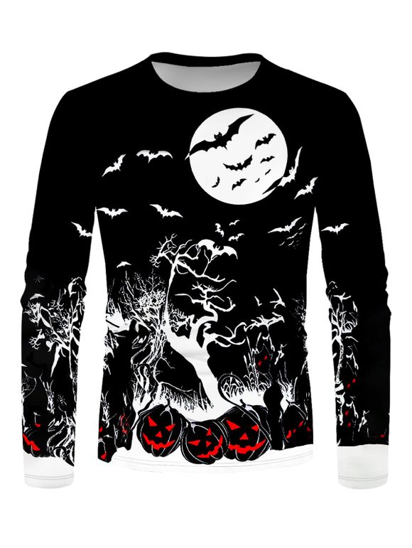 T-shirt D'Halloween Décontracté à Imprimé Chauve-souris Citrouille à Manches Longues - multicolor 2XL