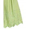 Robe Plissée Au Poitrine Brodée en Treillis avec Fleur à Manches Courtes - Vert clair XL