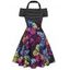 Striped Colored Butterfly Print Dress High Waisted Dress Halter Cold Shoulder A Line Dress - BLACK S