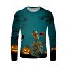 T-shirt D'Halloween à Imprimé Chauve-souris Squelette Citrouille à Manches Longues - multicolor M