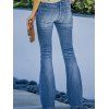 Button Fly Flare Jeans Pockets High Waisted Casual Long Denim Pants - BLUE S