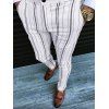 Pantalon Décontracté Long Rayé Imprimé Boutonné Zippé - Blanc 3XL