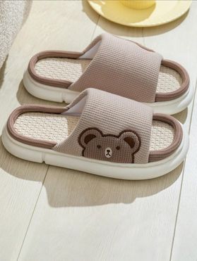 Cute Bear Home Indoor Bedroom Platform Linen Slippers