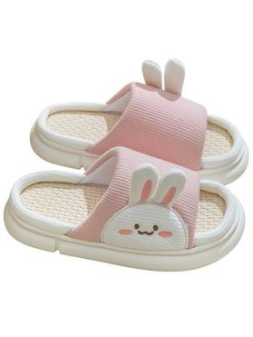 Cute Bunny Open Toe Home Indoor Bedroom Linen Platform Slippers