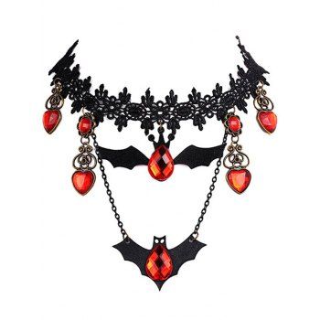 

Waterdrop Heart Rhinestone Bat Lace Choker Necklace, Black