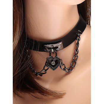 Gothic Choker Chain Heart Faux Leather Punk Necklace